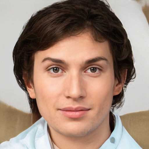 Neutral white young-adult male with medium  brown hair and brown eyes