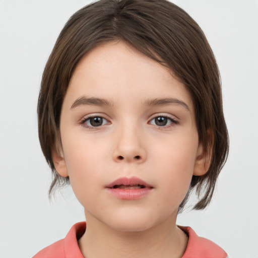 Neutral white child female with medium  brown hair and brown eyes