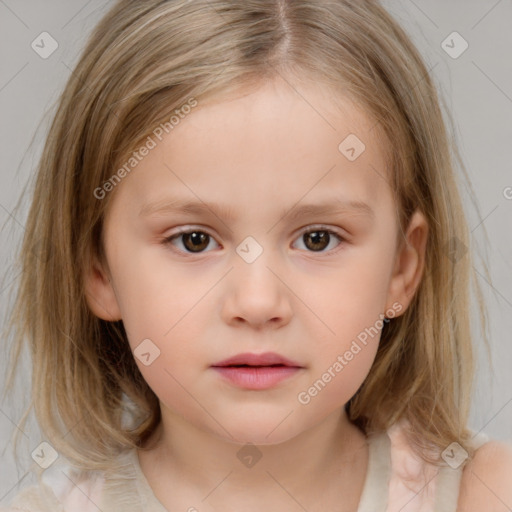 Neutral white child female with medium  brown hair and brown eyes