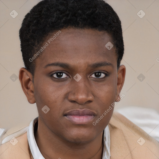 Neutral black young-adult male with short  brown hair and brown eyes