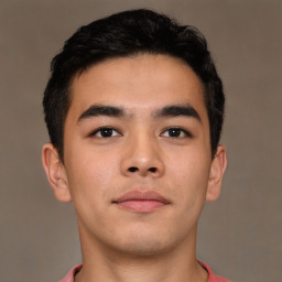 Neutral asian young-adult male with short  brown hair and brown eyes