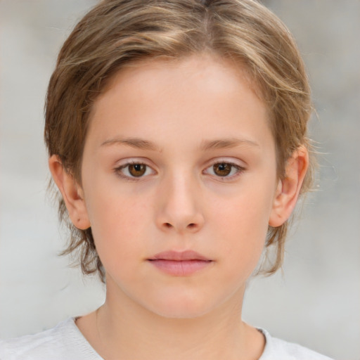 Neutral white child female with medium  brown hair and brown eyes