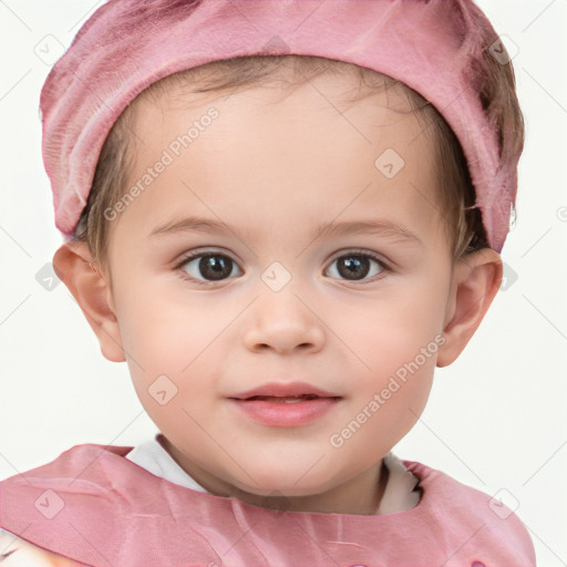 Neutral white child female with short  brown hair and brown eyes