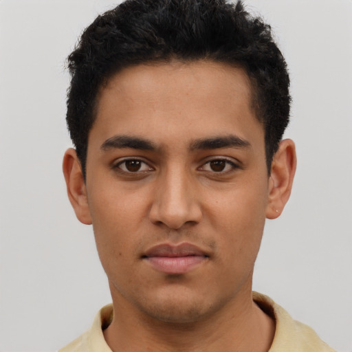 Neutral latino young-adult male with short  brown hair and brown eyes