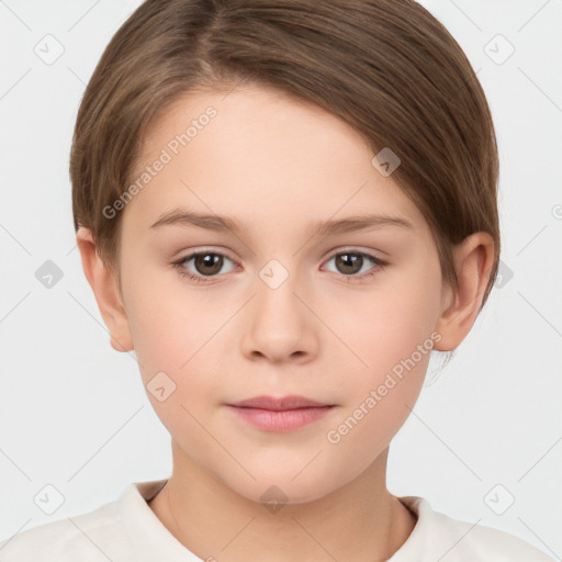 Neutral white child female with short  brown hair and brown eyes