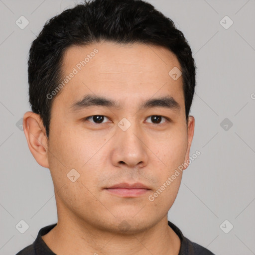 Neutral asian young-adult male with short  black hair and brown eyes