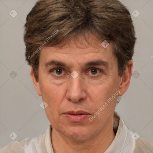 Neutral white adult male with short  brown hair and brown eyes