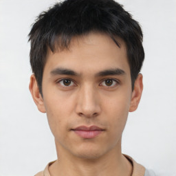 Neutral asian young-adult male with short  brown hair and brown eyes