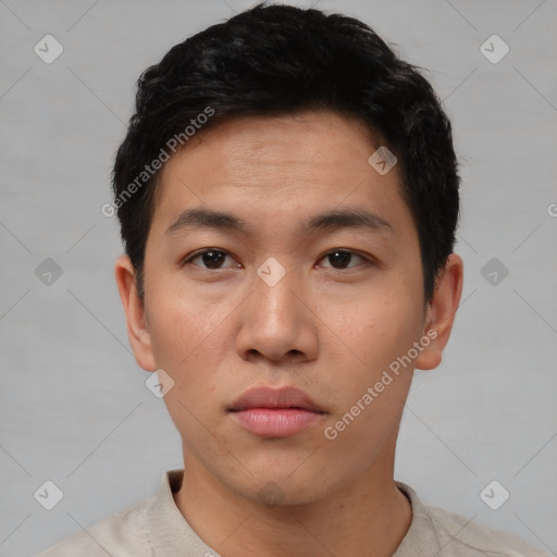 Neutral asian young-adult male with short  brown hair and brown eyes