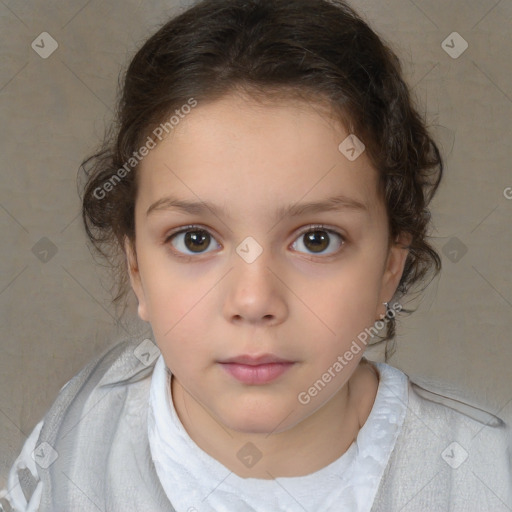 Neutral white child female with medium  brown hair and brown eyes