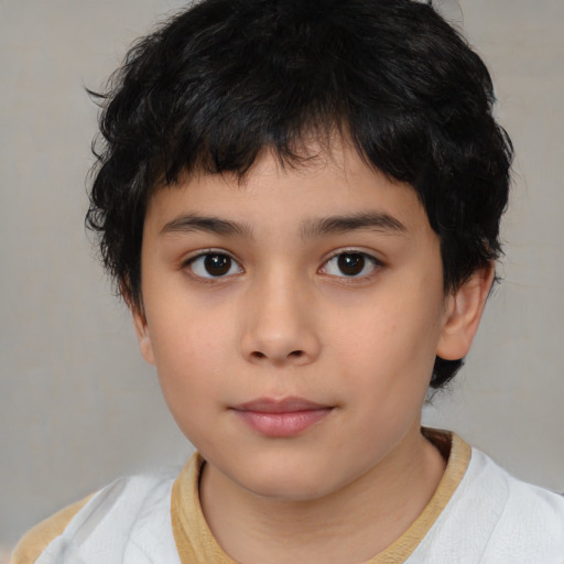 Neutral asian child male with short  black hair and brown eyes