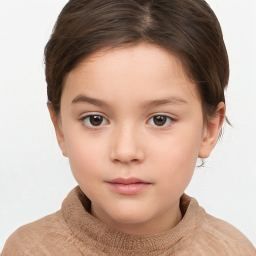 Neutral white child female with short  brown hair and brown eyes