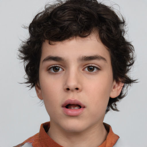 Neutral white child male with medium  brown hair and brown eyes