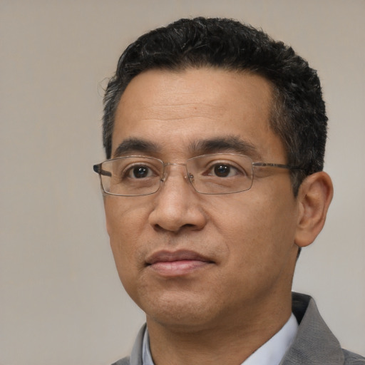 Neutral asian adult male with short  black hair and brown eyes