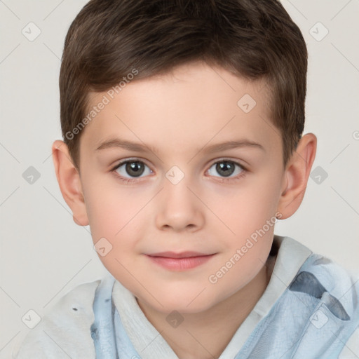 Joyful white child male with short  brown hair and brown eyes