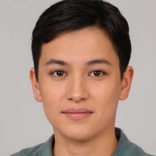 Neutral asian young-adult male with short  black hair and brown eyes