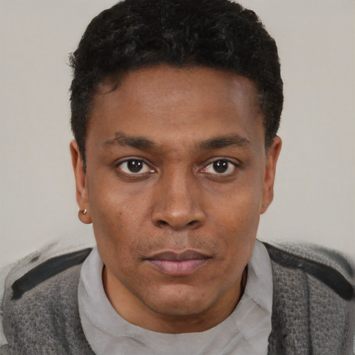 Neutral black young-adult male with short  brown hair and brown eyes