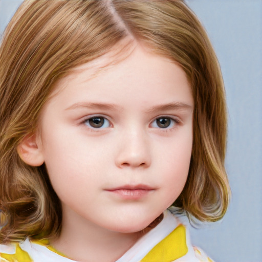 Neutral white child female with medium  brown hair and brown eyes