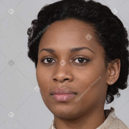 Neutral black young-adult female with short  black hair and brown eyes