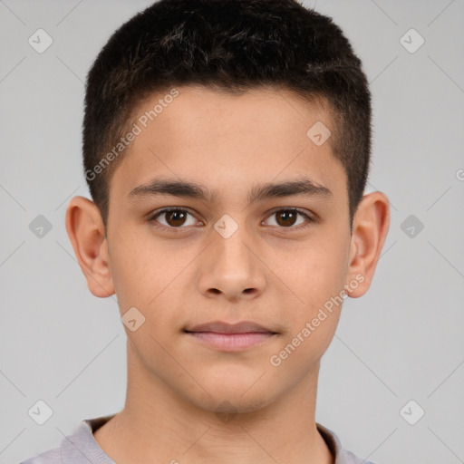 Neutral white child male with short  brown hair and brown eyes