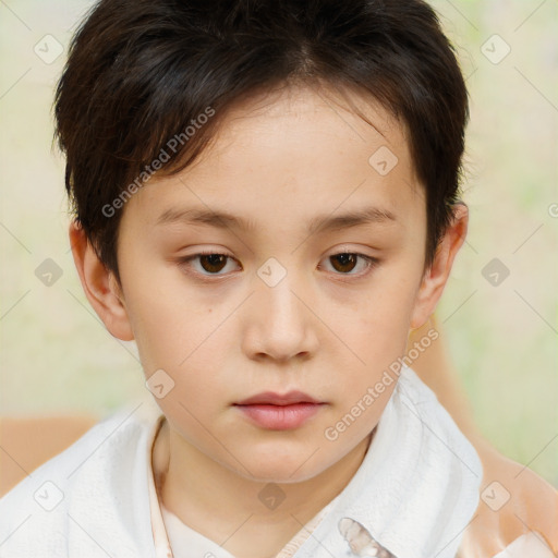 Neutral white child female with short  brown hair and brown eyes