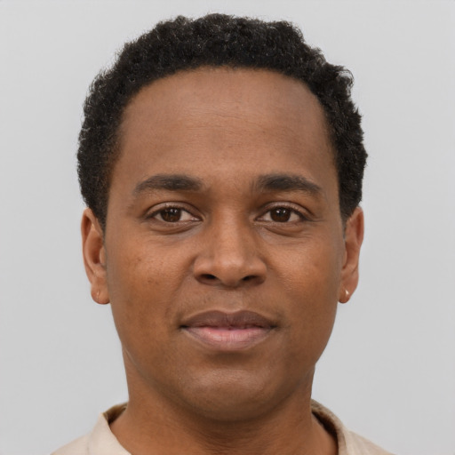 Neutral black young-adult male with short  brown hair and brown eyes