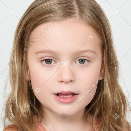 Neutral white child female with medium  brown hair and brown eyes