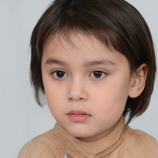 Neutral white child female with medium  brown hair and brown eyes