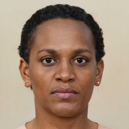 Neutral black young-adult female with short  brown hair and brown eyes