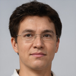 Neutral white adult male with short  brown hair and brown eyes