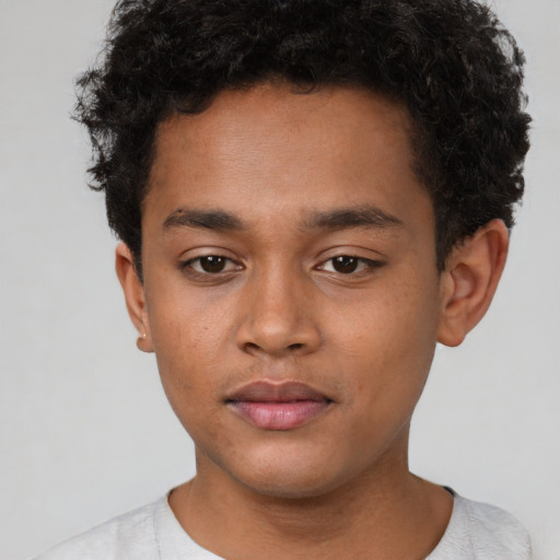 Neutral black young-adult male with short  brown hair and brown eyes