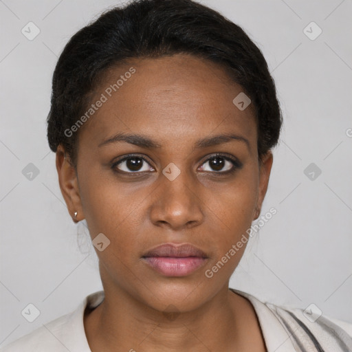 Neutral black young-adult female with short  brown hair and brown eyes