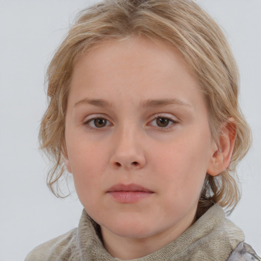 Neutral white young-adult female with medium  brown hair and grey eyes