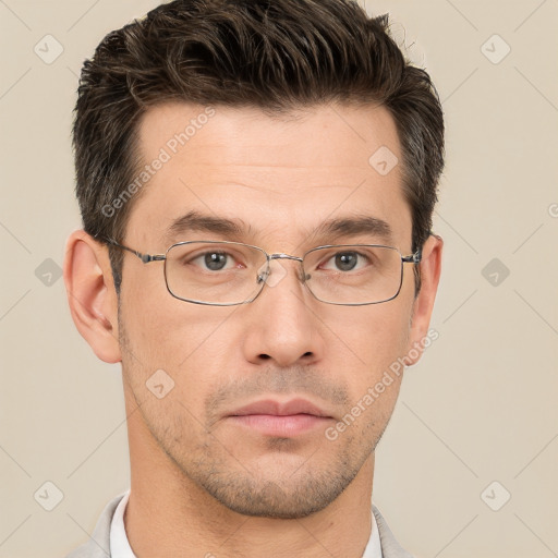 Neutral white adult male with short  brown hair and brown eyes