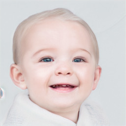 Joyful white child female with short  brown hair and blue eyes