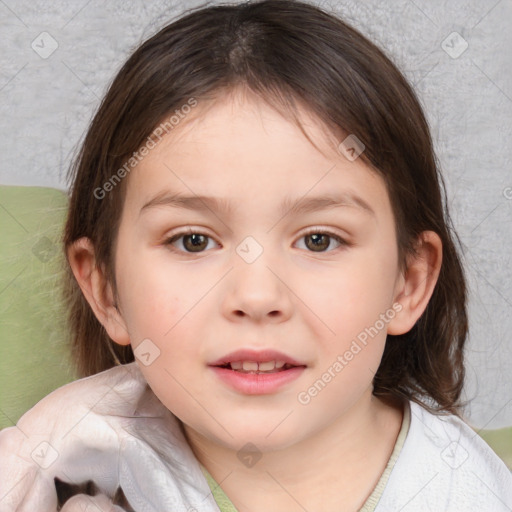 Neutral white child female with medium  brown hair and brown eyes