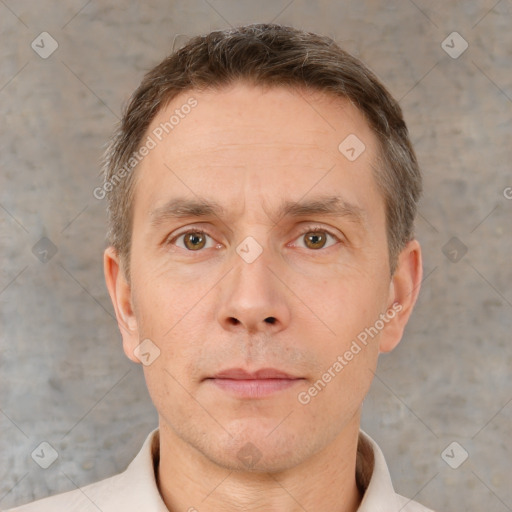 Neutral white adult male with short  brown hair and brown eyes