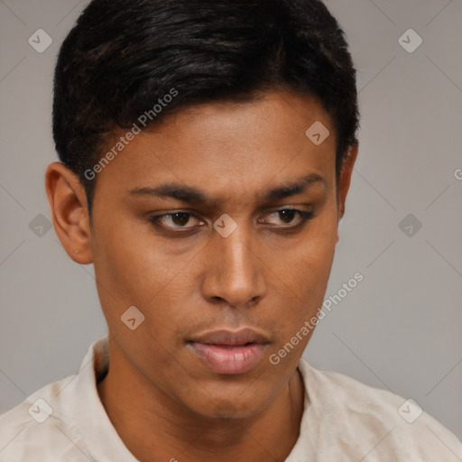 Neutral black young-adult male with short  brown hair and brown eyes