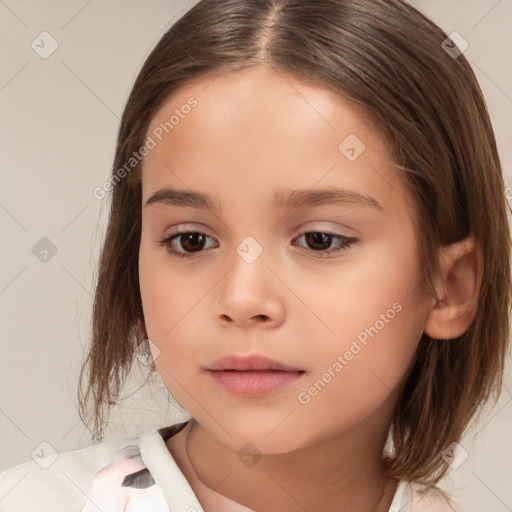 Neutral white child female with medium  brown hair and brown eyes