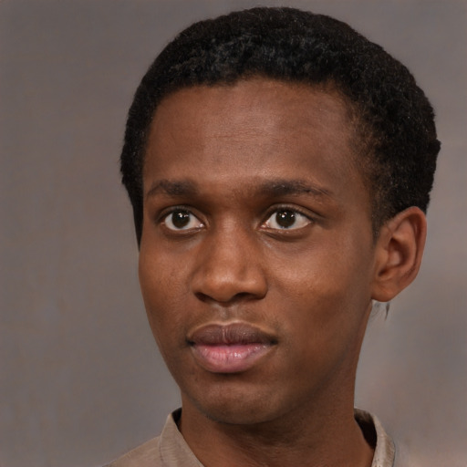 Neutral black young-adult male with short  brown hair and brown eyes