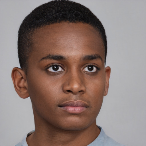 Neutral black young-adult male with short  brown hair and brown eyes