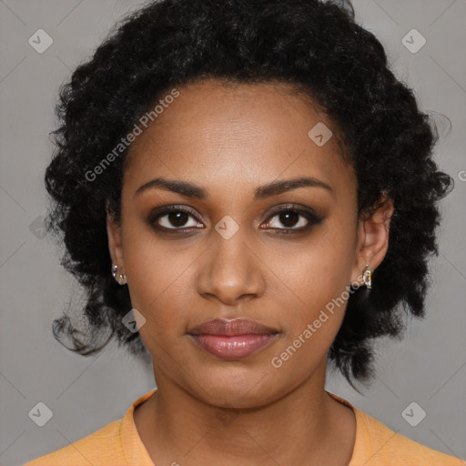 Neutral black young-adult female with short  black hair and brown eyes