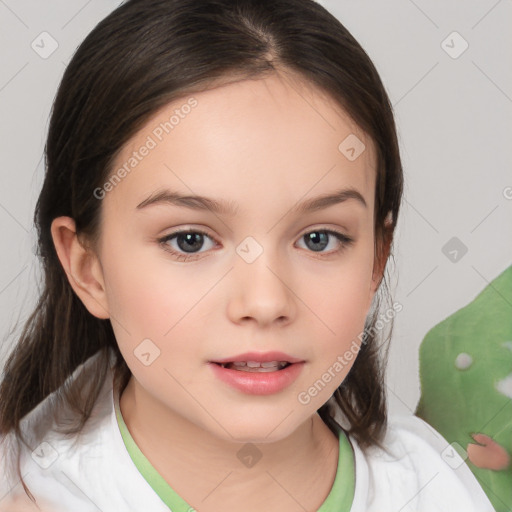 Neutral white child female with medium  brown hair and brown eyes