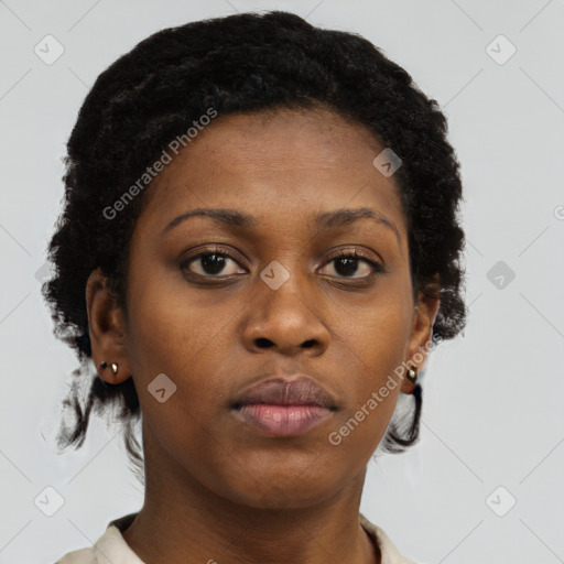 Neutral black young-adult female with short  brown hair and brown eyes