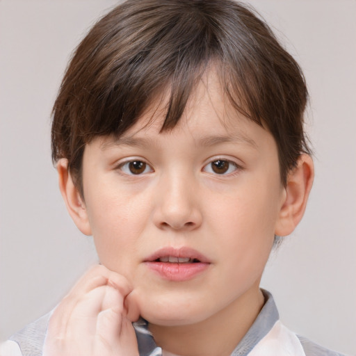 Neutral white child female with short  brown hair and brown eyes