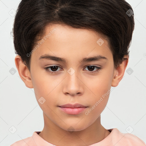 Neutral white child female with short  brown hair and brown eyes