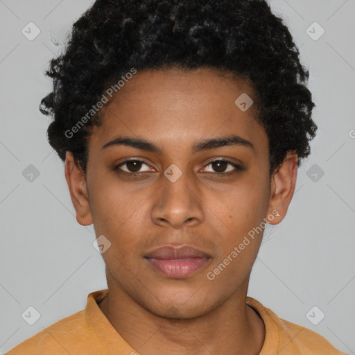 Neutral black young-adult female with short  brown hair and brown eyes
