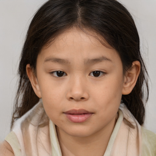 Neutral white child female with medium  brown hair and brown eyes