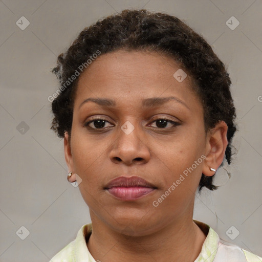 Neutral black young-adult female with short  brown hair and brown eyes