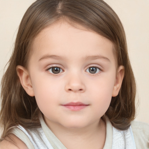 Neutral white child female with medium  brown hair and brown eyes